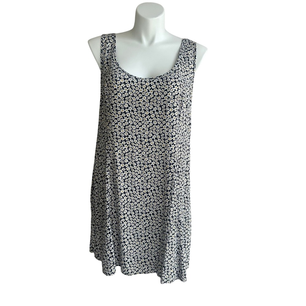 Women's Black White Yellow Daisy Print Casual Mini Tank Dress Sundress 3X